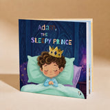 The Sleepy Prince personalized bedtime book for children with a custom child name on the hardcover cover.