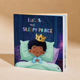 Personalized Sleepy Prince bedtime book for children with a custom name on the hardcover cover.