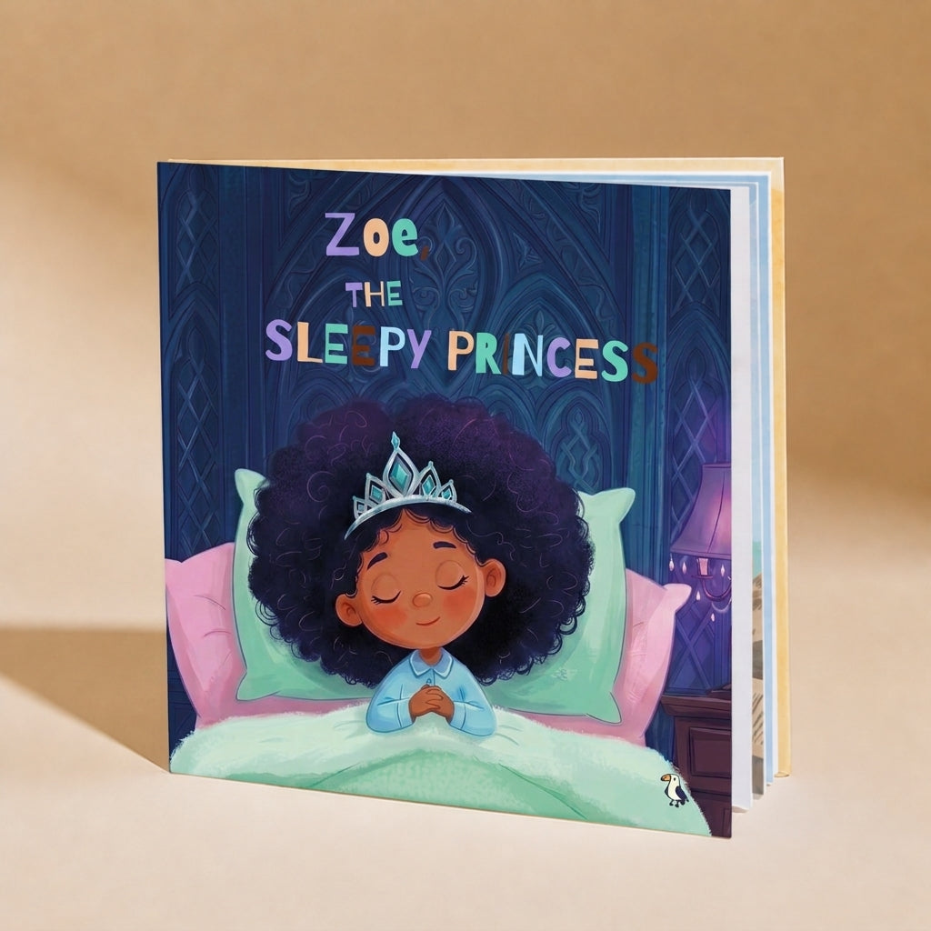 The Sleepy Princess personalized bedtime book for girls with a custom name on the hardcover cover.